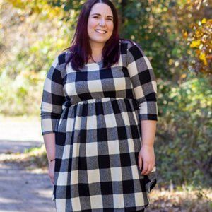 Cream + Black Plaid Babydoll Dress